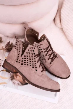 Damskie Ażurowe Botki Zamszowe Cappuccino Susannah