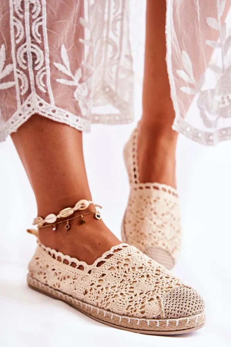 Damskie Ażurowe Espadryle Wsuwane Beżowe Letisa