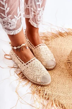 Damskie Ażurowe Espadryle Wsuwane Beżowe Letisa
