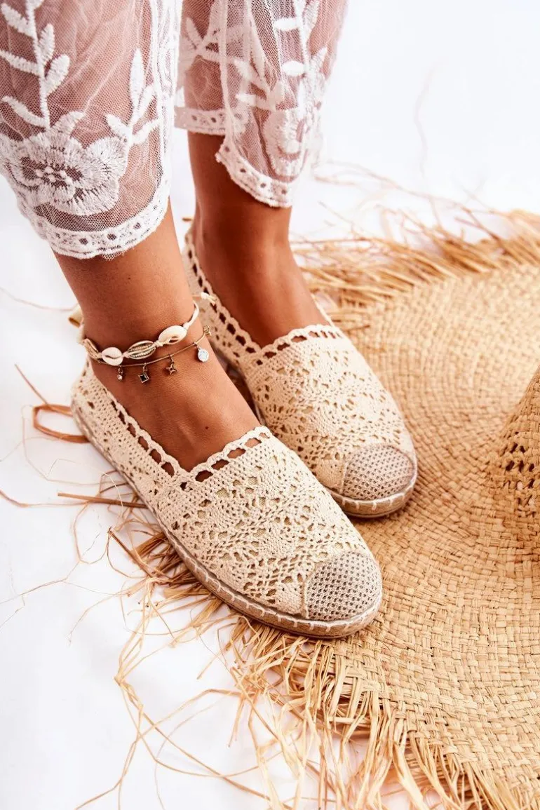 Damskie Ażurowe Espadryle Wsuwane Beżowe Letisa