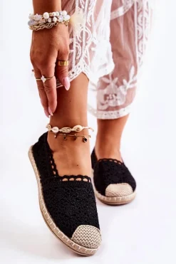 Damskie Ażurowe Espadryle Wsuwane Czarne Letisa