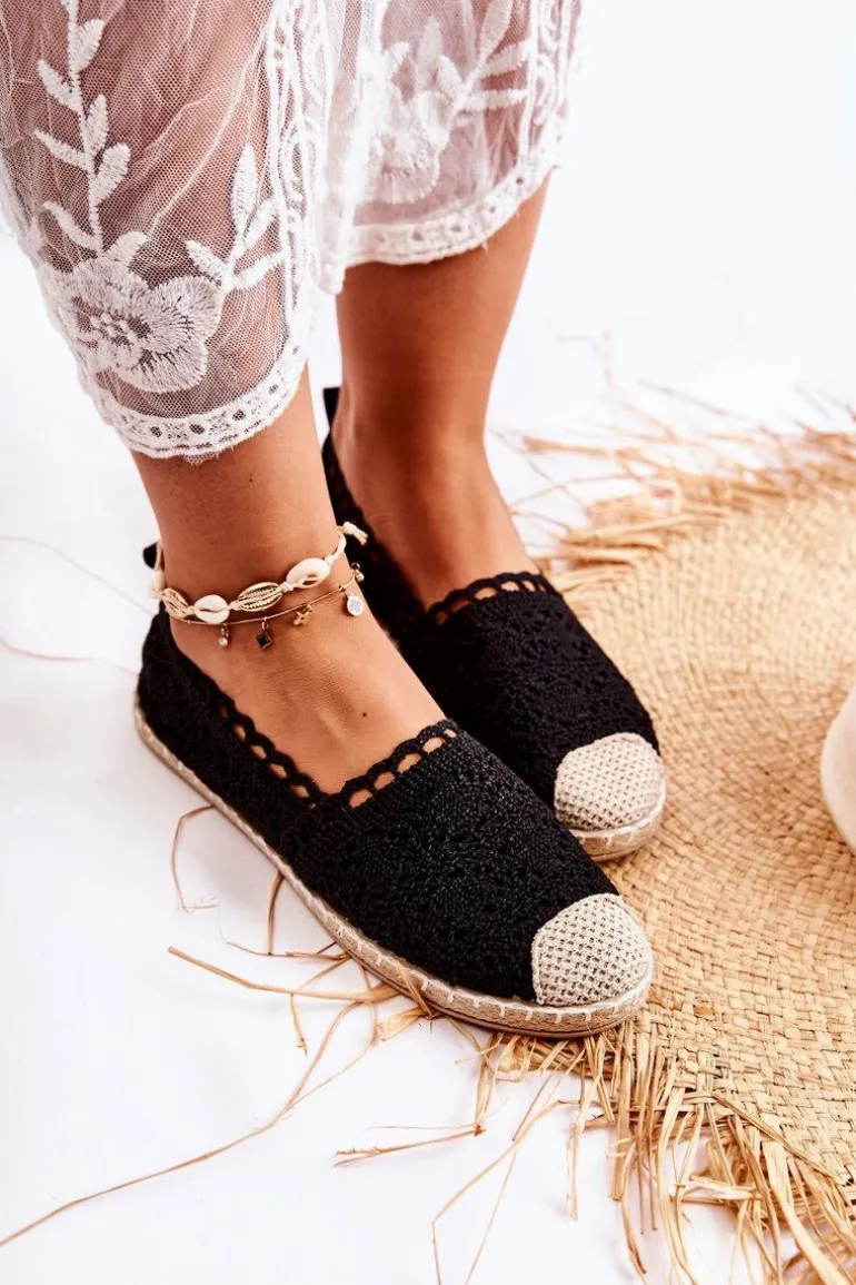 Damskie Ażurowe Espadryle Wsuwane Czarne Letisa