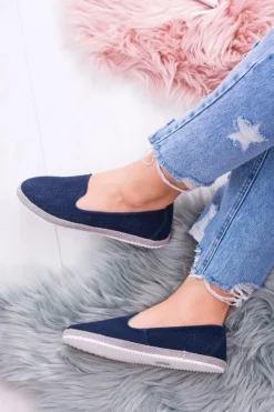 Damskie Ażurowe Granatowe Balerinki Eparo