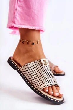 Damskie Ażurowe Klapki Z Ozdobą Złote Terrys