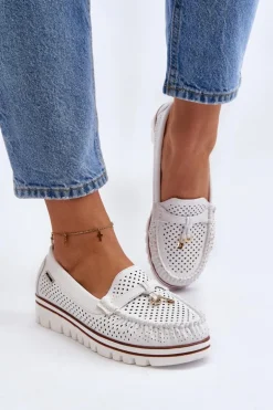 Damskie Ażurowe Mokasyny Białe Twista