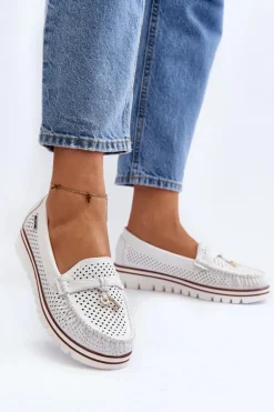 Damskie Ażurowe Mokasyny Białe Twista