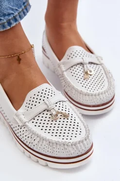 Damskie Ażurowe Mokasyny Białe Twista