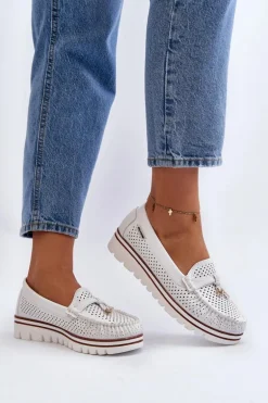 Damskie Ażurowe Mokasyny Białe Twista