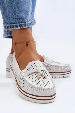 Damskie Ażurowe Mokasyny Białe Twista