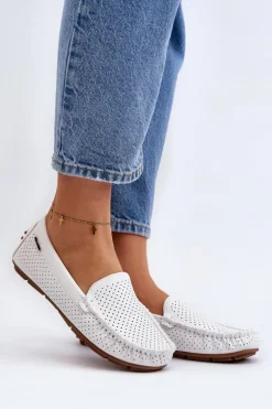 Damskie Ażurowe Mokasyny Białe Rasirna