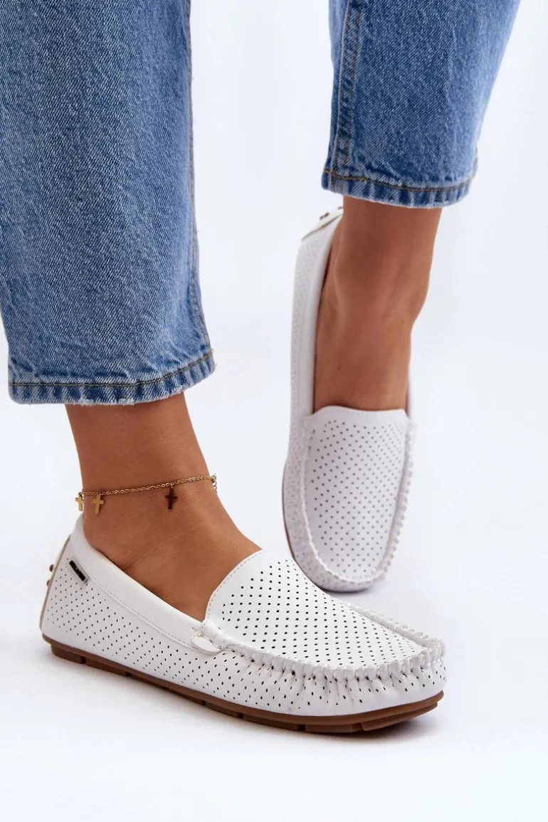 Damskie Ażurowe Mokasyny Białe Rasirna