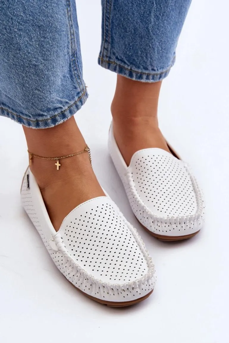 Damskie Ażurowe Mokasyny Białe Rasirna