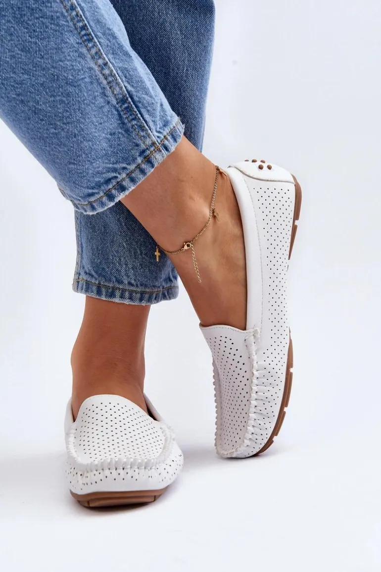 Damskie Ażurowe Mokasyny Białe Rasirna