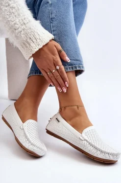 Damskie Ażurowe Mokasyny Białe Rasirna