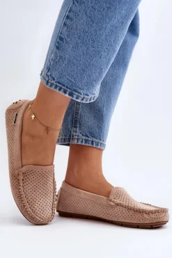 Damskie Ażurowe Mokasyny Beżowe Rasirna