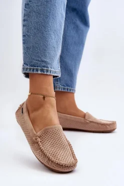 Damskie Ażurowe Mokasyny Beżowe Rasirna