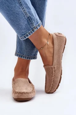 Damskie Ażurowe Mokasyny Beżowe Rasirna