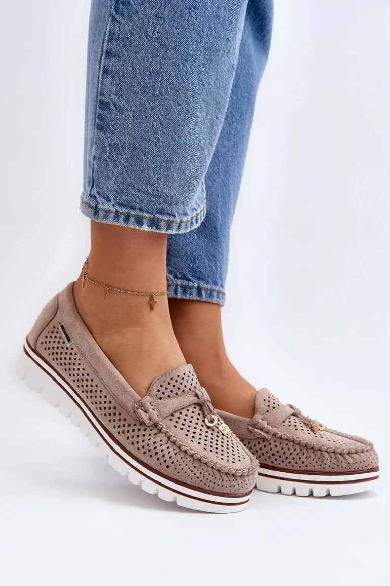 Damskie Ażurowe Mokasyny Beżowe Twista