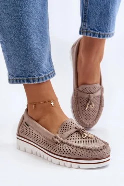 Damskie Ażurowe Mokasyny Beżowe Twista