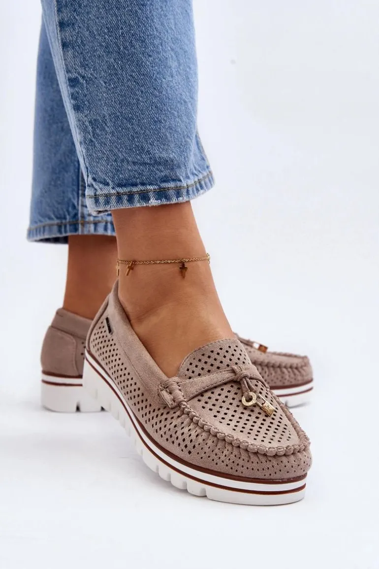 Damskie Ażurowe Mokasyny Beżowe Twista