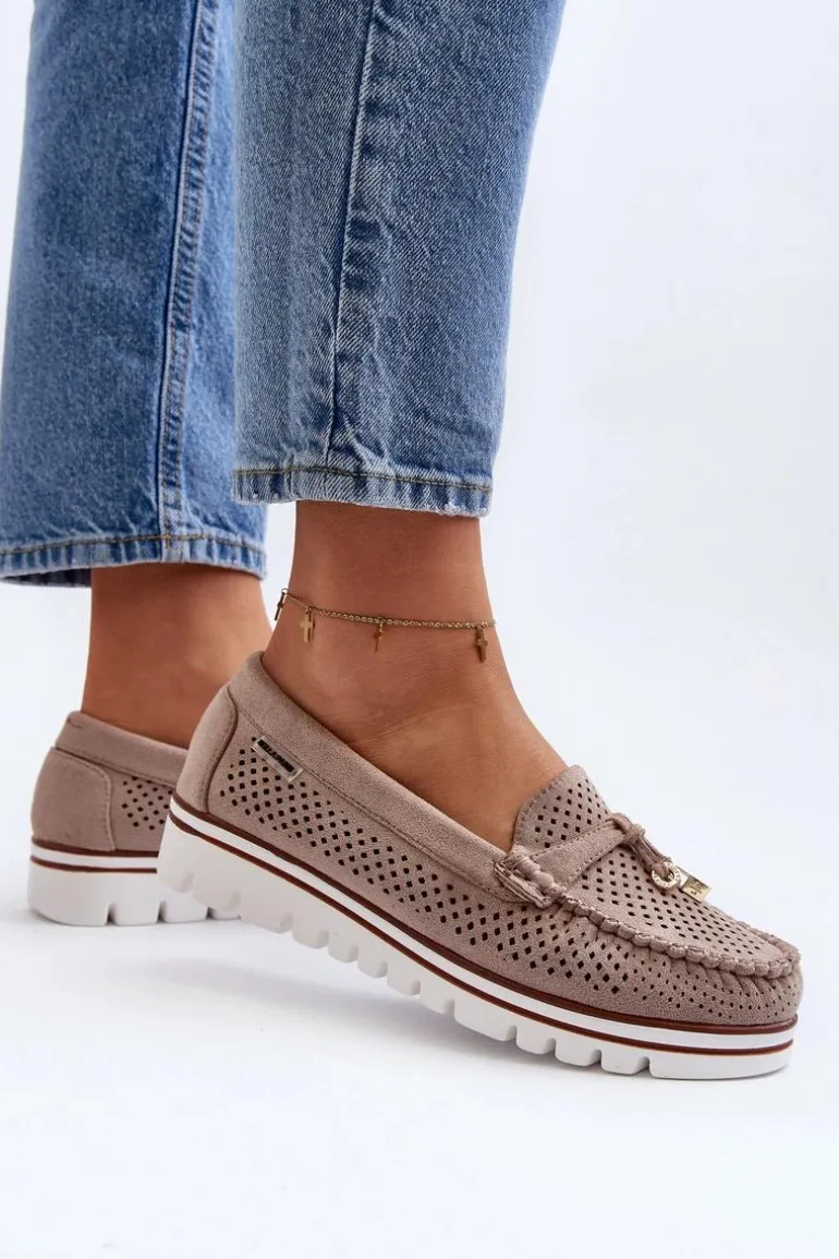 Damskie Ażurowe Mokasyny Beżowe Twista