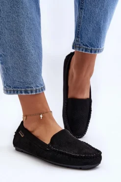 Damskie Ażurowe Mokasyny Czarne Rasirna