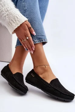 Damskie Ażurowe Mokasyny Czarne Rasirna