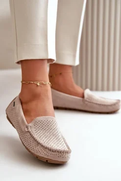 Damskie Ażurowe Mokasyny Jasnobeżowe Rasirna