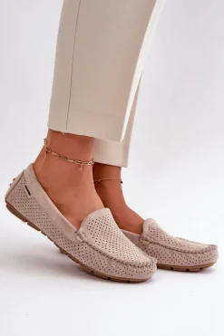 Damskie Ażurowe Mokasyny Jasnobeżowe Rasirna