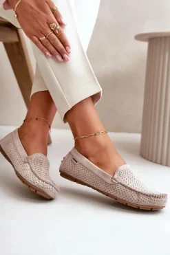 Damskie Ażurowe Mokasyny Jasnobeżowe Rasirna