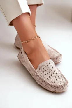 Damskie Ażurowe Mokasyny Jasnobeżowe Rasirna