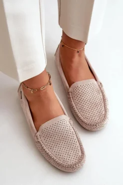 Damskie Ażurowe Mokasyny Jasnobeżowe Rasirna