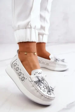 Damskie Ażurowe Mokasyny Na Platformie Białe Louise
