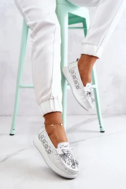 Damskie Ażurowe Mokasyny Na Platformie Białe Louise