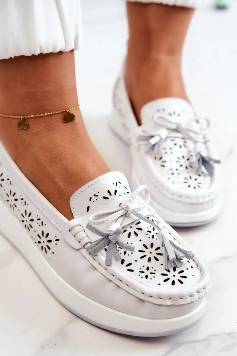 Damskie Ażurowe Mokasyny Na Platformie Białe Louise