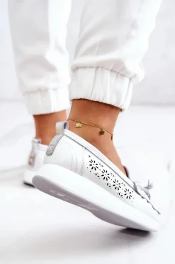 Damskie Ażurowe Mokasyny Na Platformie Białe Louise