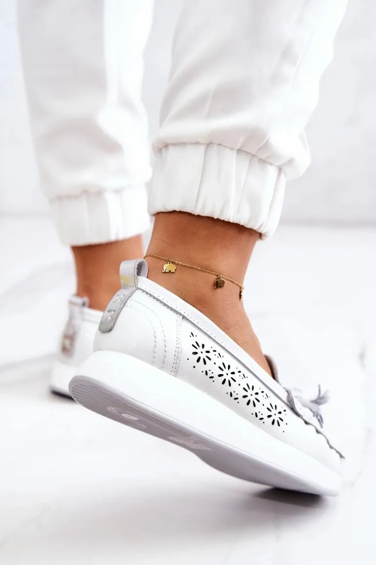 Damskie Ażurowe Mokasyny Na Platformie Białe Louise