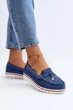 Damskie Ażurowe Mokasyny Niebieskie Twista
