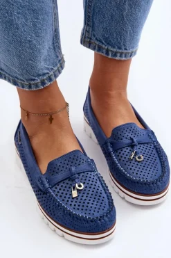 Damskie Ażurowe Mokasyny Niebieskie Twista