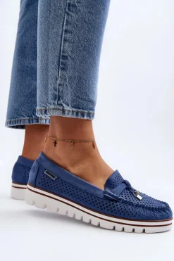 Damskie Ażurowe Mokasyny Niebieskie Twista