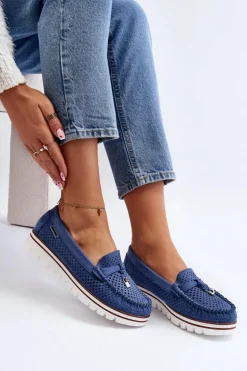 Damskie Ażurowe Mokasyny Niebieskie Twista