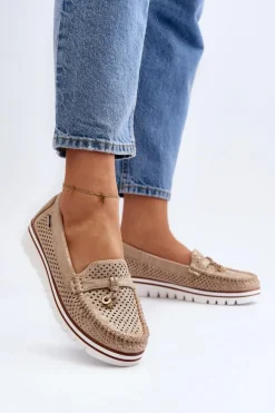 Damskie Ażurowe Mokasyny Złote Twista