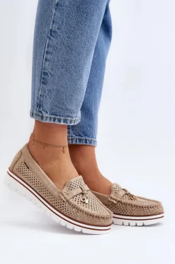 Damskie Ażurowe Mokasyny Złote Twista
