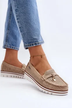 Damskie Ażurowe Mokasyny Złote Twista