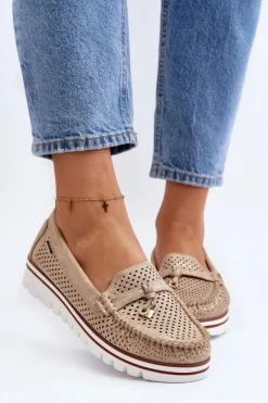 Damskie Ażurowe Mokasyny Złote Twista