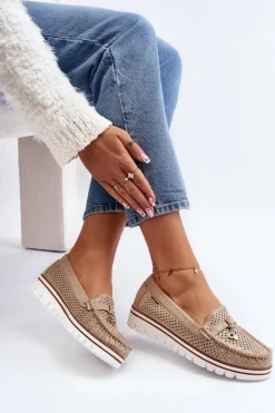 Damskie Ażurowe Mokasyny Złote Twista