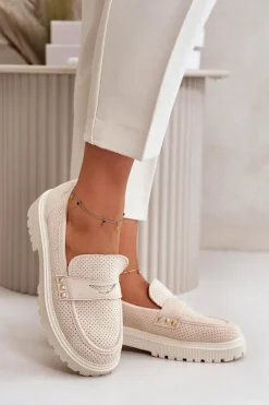 Damskie Ażurowe Półbuty Mokasyny Jasnobeżowe Tannes