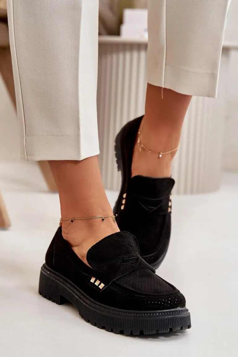 Damskie Ażurowe Półbuty Mokasyny Czarne Tannes