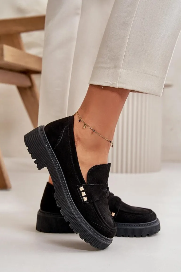 Damskie Ażurowe Półbuty Mokasyny Czarne Tannes