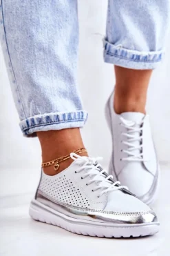 Damskie Ażurowe Półbuty Na Platformie Białe Deloren